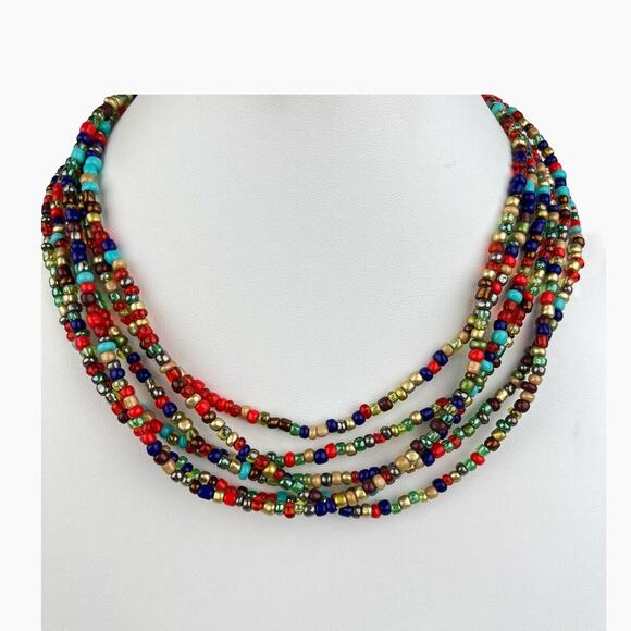 Jules B Multi Strand Necklace Colorful Seed Beads Fashion Statement Signed 16" - Picture 4 of 6